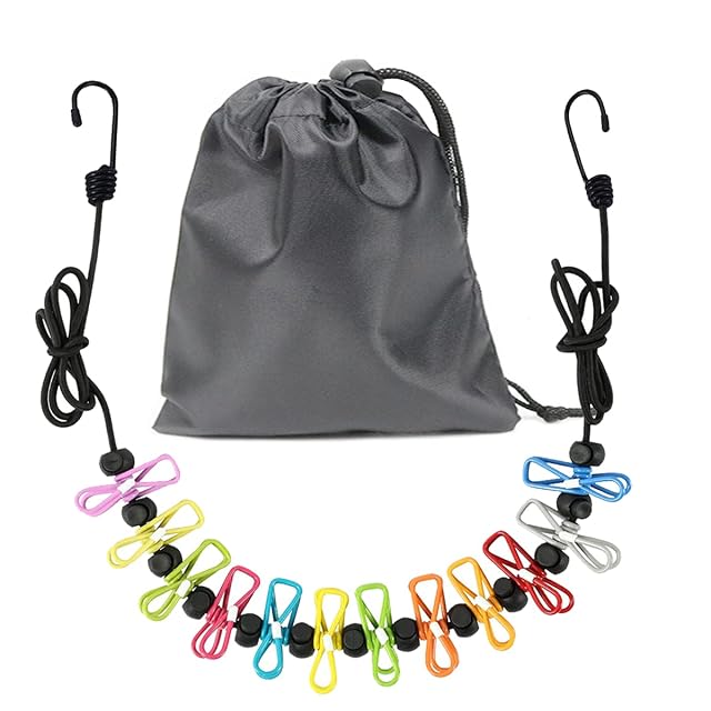 Filo per bucato da viaggio PAIDASHU elastico nero con mollette colorate e ganci in acciaio