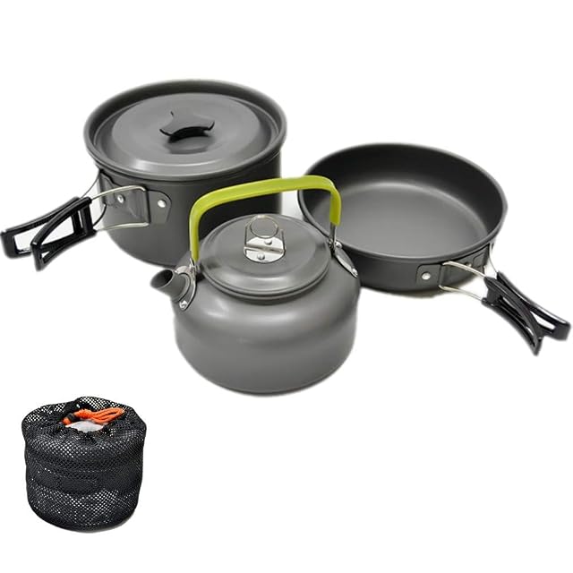Set di pentolame da campeggio pieghevole in alluminio JZK con pentola, padella e bollitore