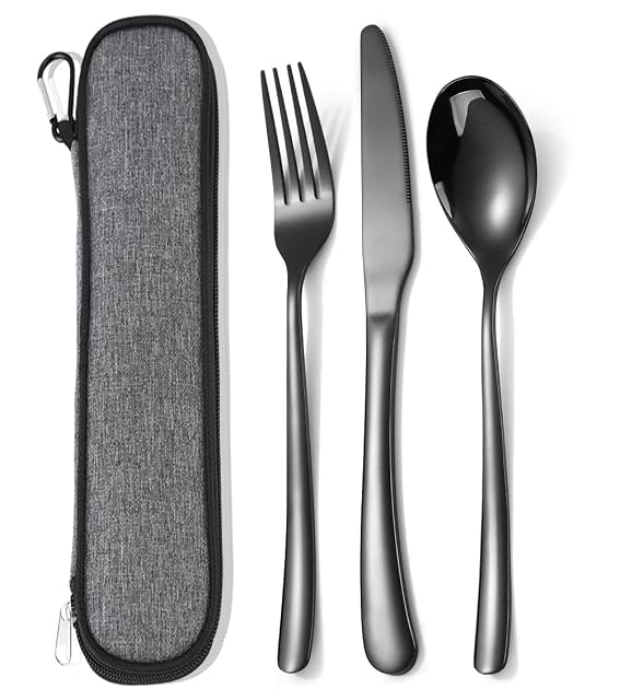Coltello, forchetta e cucchiaio in acciaio inossidabile MURRI&MURRDI con la loro custodia nera