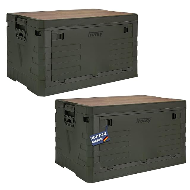Cassa pieghevole da campeggio Trucky con inserto del coperchio effetto legno e sportello frontale a cerniera