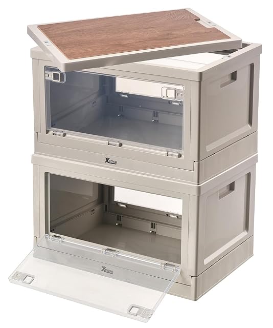 Coppia di casse da campeggio pieghevoli Xcase grigie con sportelli laterali trasparenti e pannello del coperchio in MDF