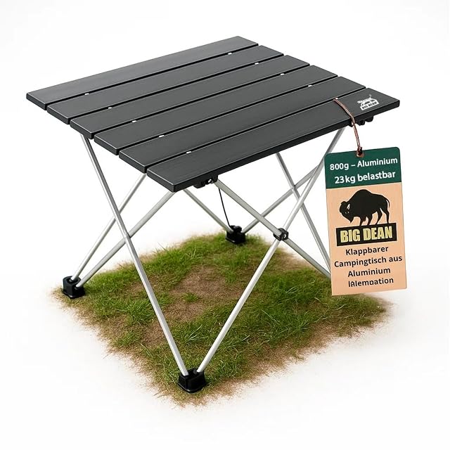 Tavolino da campeggio pieghevole ultraleggero BigDean con piano in alluminio e borsa da trasporto