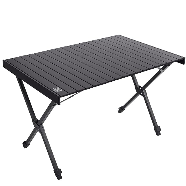 Tavolo da campeggio pieghevole in alluminio nero Timber Ridge con gambe regolabili e borsa da trasporto