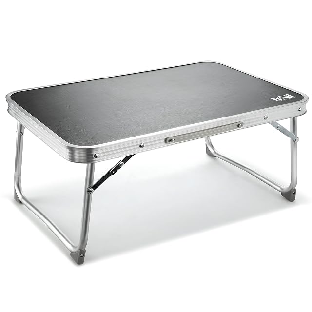 Tavolo da campeggio pieghevole leggero Trail con piano laminato nero e telaio in alluminio