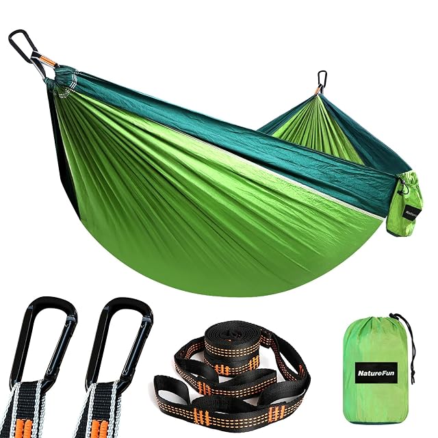 Amaca da viaggio ultraleggera NatureFun in nylon paracadute con moschettoni