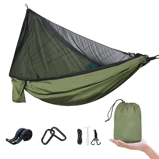 Amaca da campeggio UPhitnis in nylon paracadute con zanzariera a cerniera
