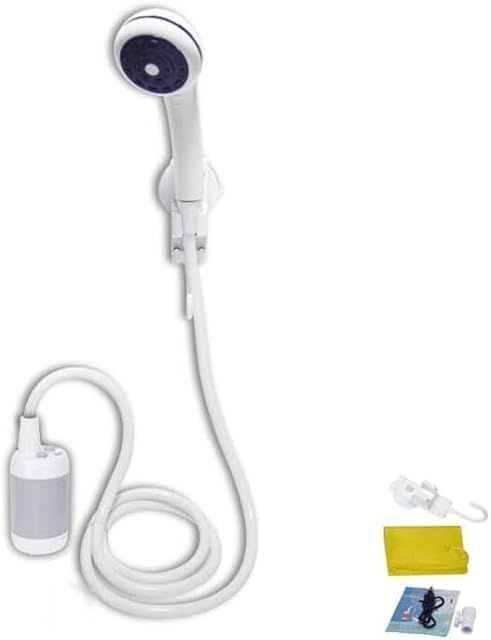 Pompa doccia da campeggio portatile ricaricabile Laserbeak grigia con tubo e soffione