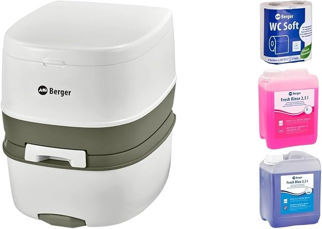 Wc portatile da campeggio con sciacquone BERGER Bio Supreme con serbatoio di scarico asportabile