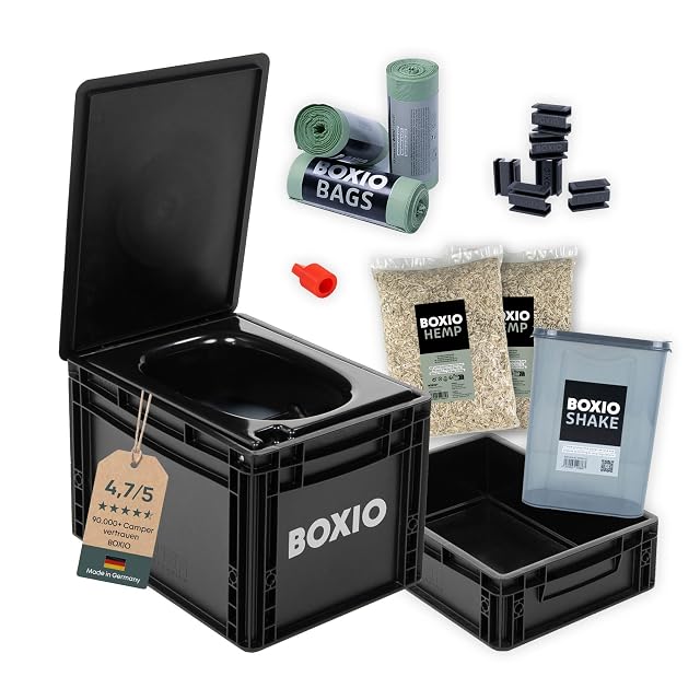 Set wc da campeggio separatore BOXIO Toilet Max+ con rialzo per la seduta e tanica per l’urina