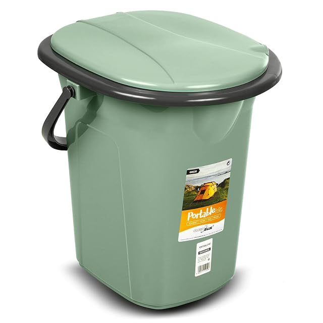 Wc da campeggio portatile a secchio Green Blue GB320 con coperchio a cerniera e seduta