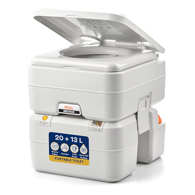 Wc portatile da campeggio con sciacquone Meteor con indicatore di livello e ganci a scatto laterali
