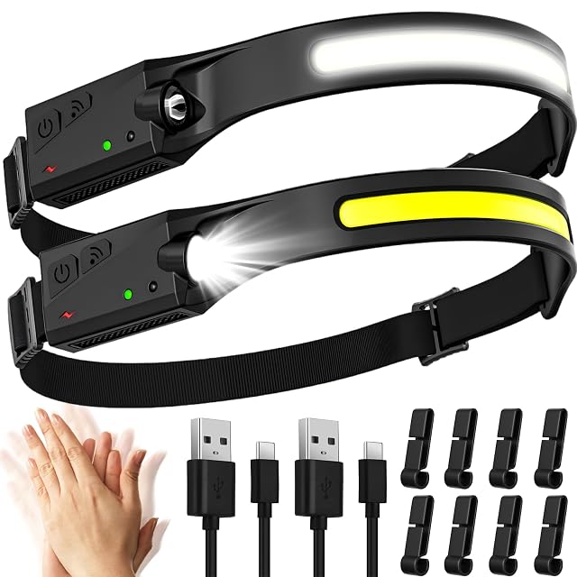 Lampada frontale ricaricabile Aaizplz con LED COB e XPE e fascio ad ampio angolo, venduta in confezione da due
