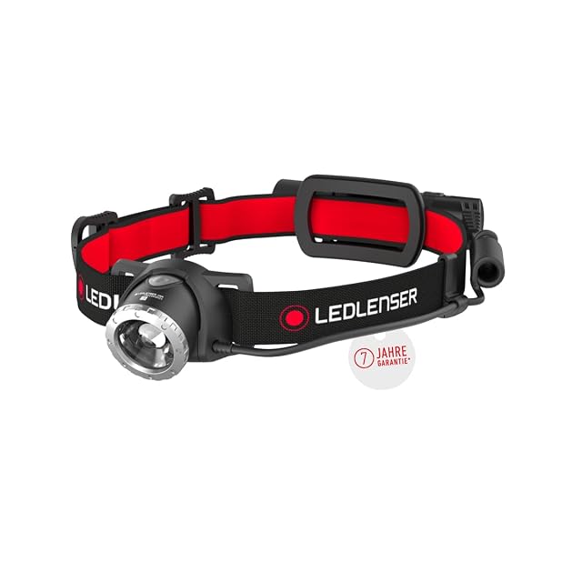 Lampada frontale ricaricabile Ledlenser H8R con lente focalizzante e luce rossa posteriore