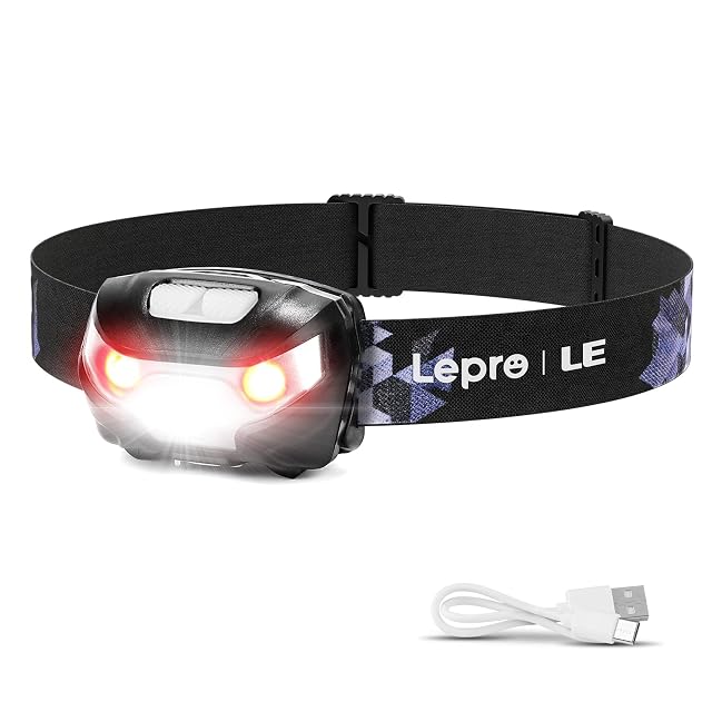 Lampada frontale a LED Lepro ricaricabile via USB-C con modalità di luce rossa