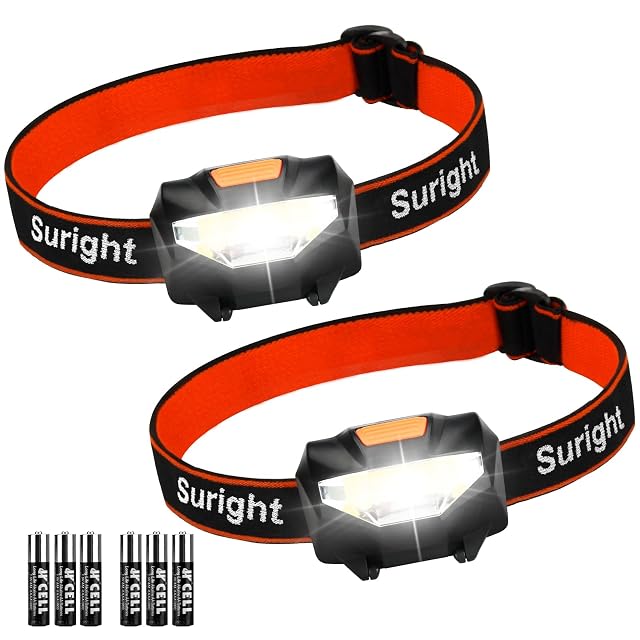 Lampada frontale a LED COB Suright con fascia elastica, venduta in confezione da due