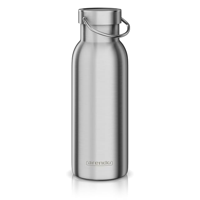 Borraccia termica sottovuoto Arendo da 500 ml in acciaio inox satinato con maniglia di trasporto superiore
