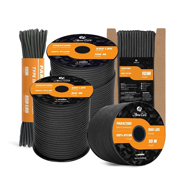 Paracord Abma Cord 550 di tipo III su un cartoncino, diametro 4 mm