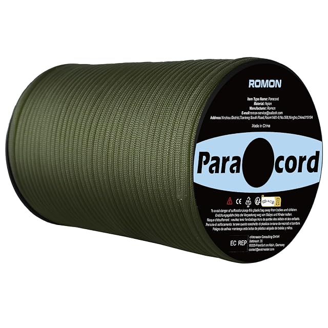 Paracord Romon verde militare da 4 mm avvolto su un rocchetto da 100 m