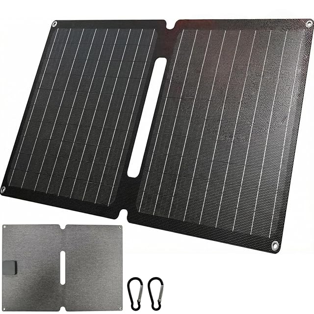 Caricatore solare pieghevole QUXV da 20 W con porte USB-C e USB-A e due moschettoni
