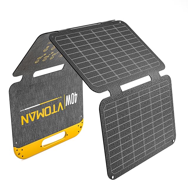 Pannello solare pieghevole VTOMAN VS40 con faccia in ETFE, uscite USB-A e USB-C e moschettoni