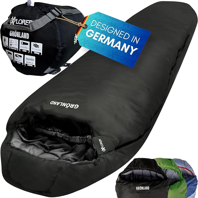 Sacco a pelo a mummia EXPLORER GRÖNLAND nero con fodera in poliestere Pongee e sacca di compressione