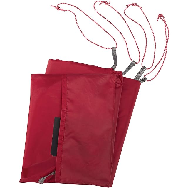Telo pavimento universale rosso MSR steso sotto una tenda da trekking a due posti