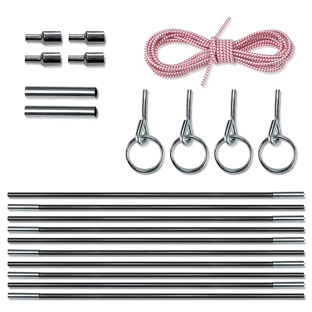Sezioni di palina da tenda in vetroresina nera your GEAR con ghiere a spinotto, terminali e cordino elastico