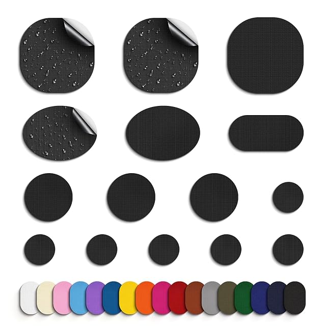 Set Skystuff di quarantacinque toppe di riparazione autoadesive in nylon in forme assortite