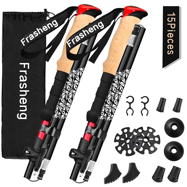 Bastoncini da trekking telescopici Frasheng con impugnature in sughero e accessori in gomma per i puntali