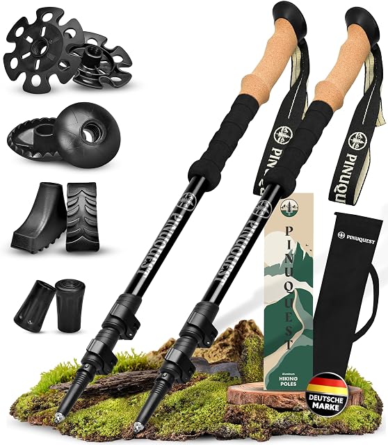 Bastoncini da trekking telescopici in alluminio Pinuquest con impugnature in sughero