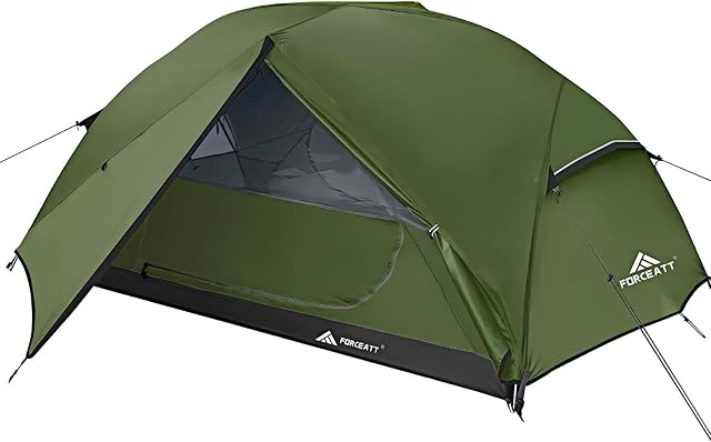 Tenda per due Forceatt verde scuro con due porte a D e due absidi