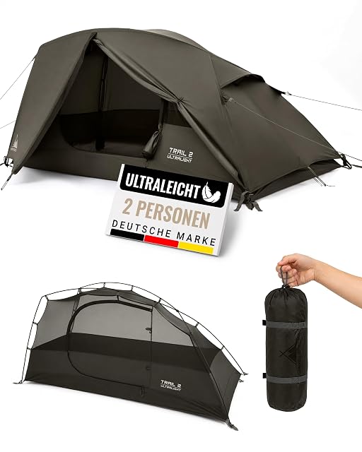 Tenda da trekking ultraleggera WANDERFALKE Trail 2 con telo esterno in nylon ripstop e interno in rete
